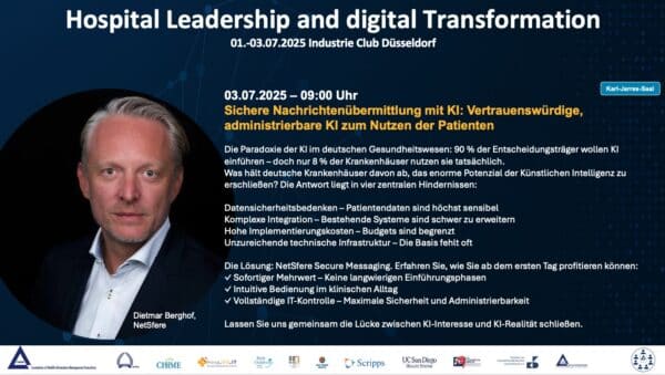 30.06 – 03.07. – Kongress Digitalisierungsstrategien von Kliniken erfolgreich umsetzen! Sichere Nachrichtenübermittlung mit KI