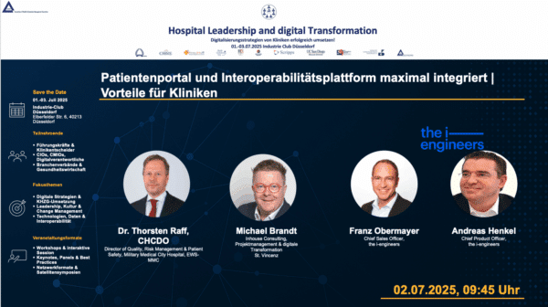 Patientenportal & Interoperabilitätsplattform maximal integriert 02.07.2025, 09:45 Uhr | Pitches zu den Workshops