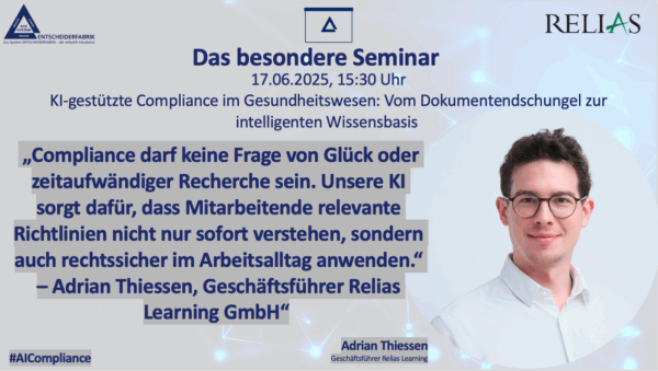 Webinar 17.06.25, 15:30 Uhr: KI-gestützte Compliance im Gesundheitswesen: Vom Dokumentendschungel zur intelligenten Wissensbasis 